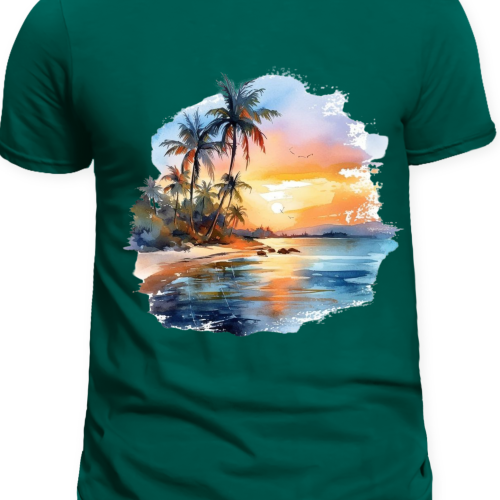  T-shirt "coucher de Soleil Tropical" vert